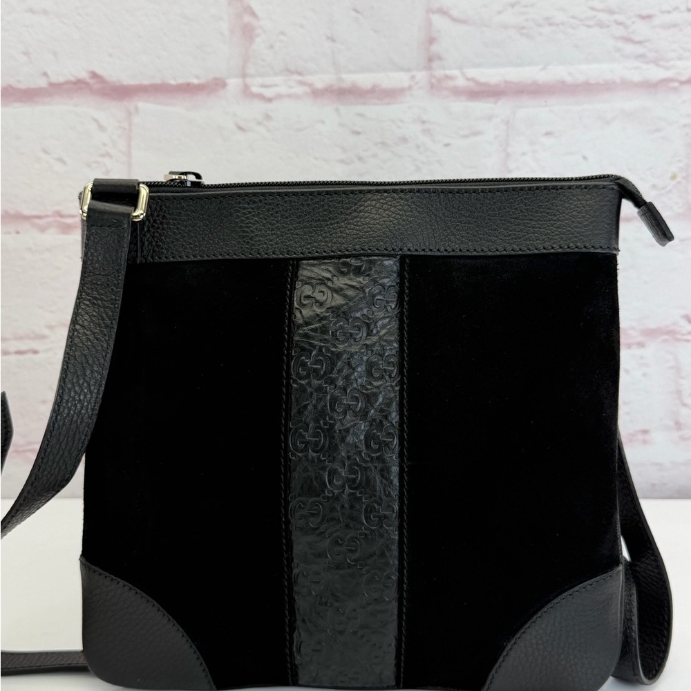 Gucci Black Suede Guccissima Black Messenger Bag - Picture 2 of 16